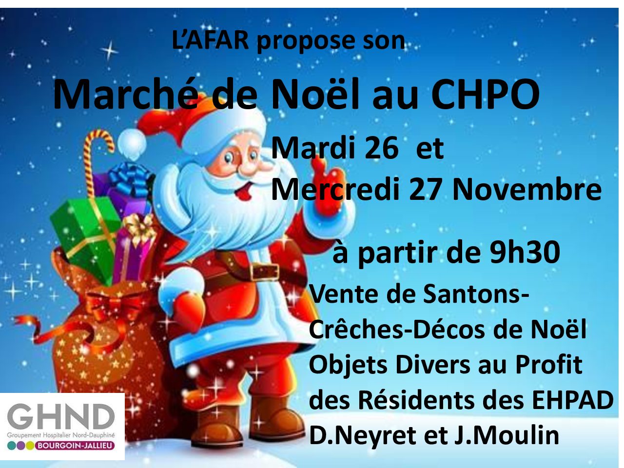 Au CHPO, les 26 et 27 novembre 2024 : MARCHE DE NOEL / AFAR (Association des Familles et des Amis des Résidents)